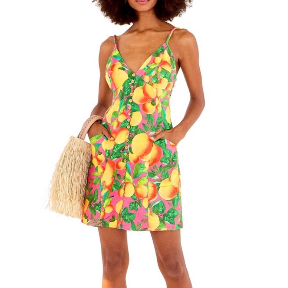 Farm Rio Orange Sunset Linen Mini Dress